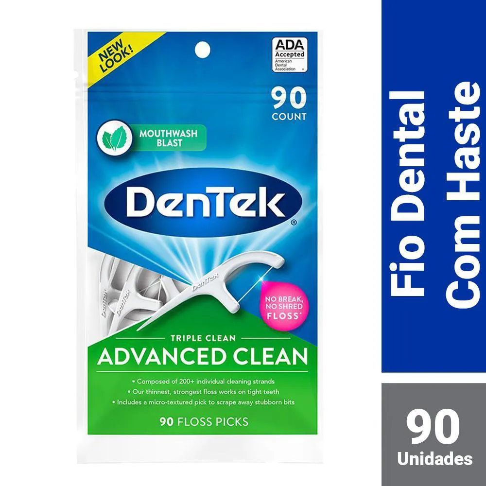 Fio Dental com Haste DenTek Floss Picks Triple Clean Advanced 90un
