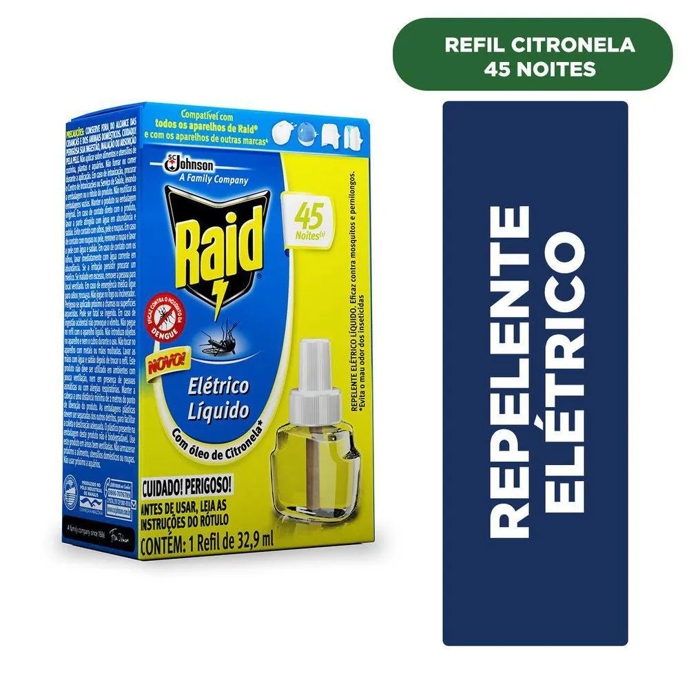 Repelente Elétrico Raid Líquido Óleo de Citronela 32,9ml Refil