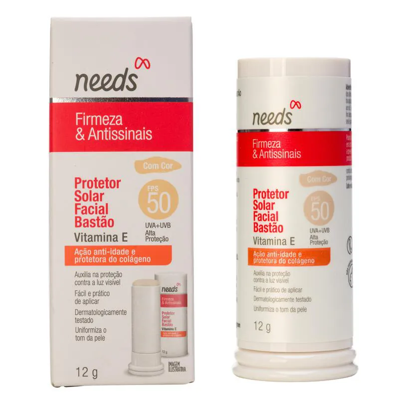 Protetor Solar Facial Needs Firmeza & Antissinais FPS 50 Com Cor Bastão 12g