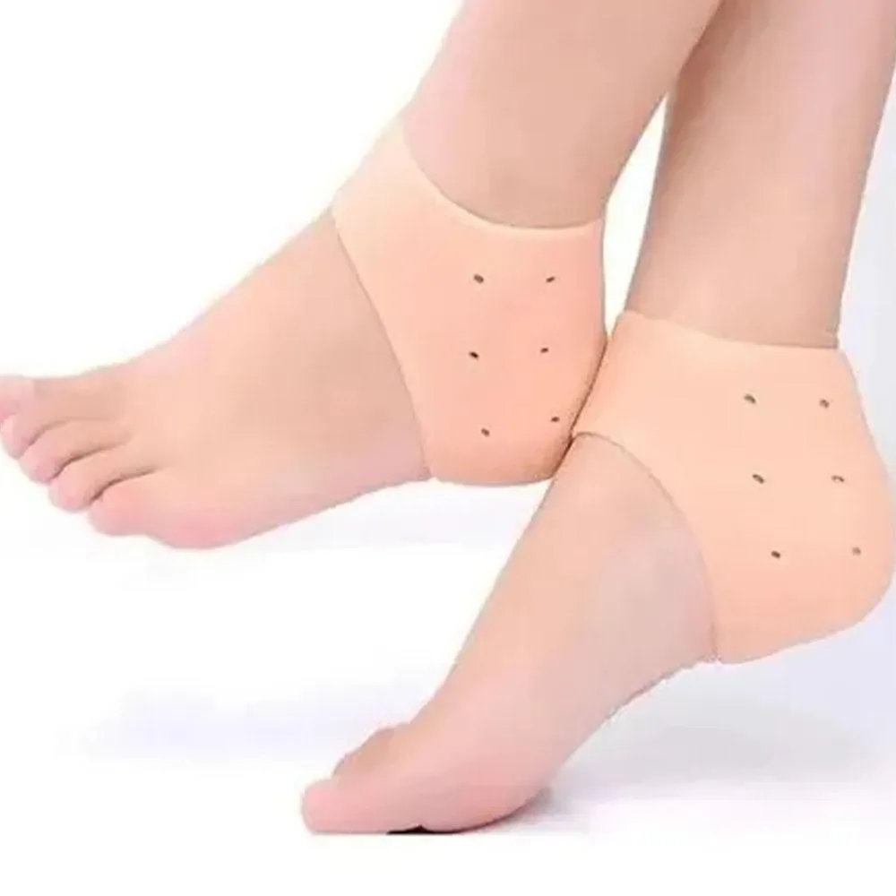 Par Meia Silicone Dk Anti Rachadura Calcanhar Hidratante Protetor Ortopédica Bege