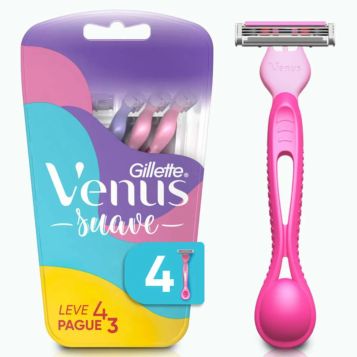 Aparelho de Depilar Descartável Gillete Venus Suave com 4 unidades