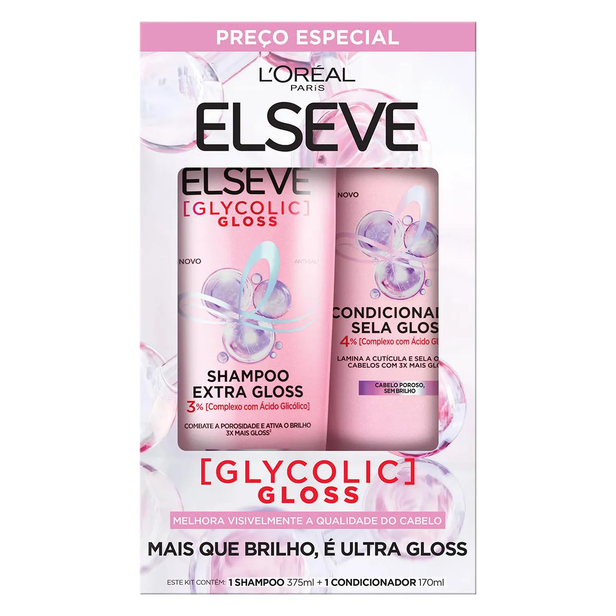 Kit Elseve Glycolic Gloss Shampoo 375ml + Condicionador 170ml