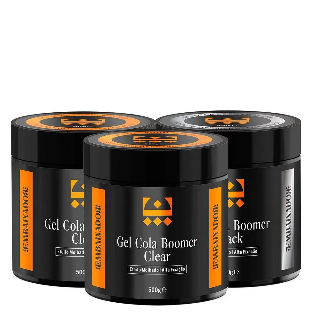Kit 02 Gel Cola Boomer Clear + 01 Gel Boomer Black Embaixador 500g