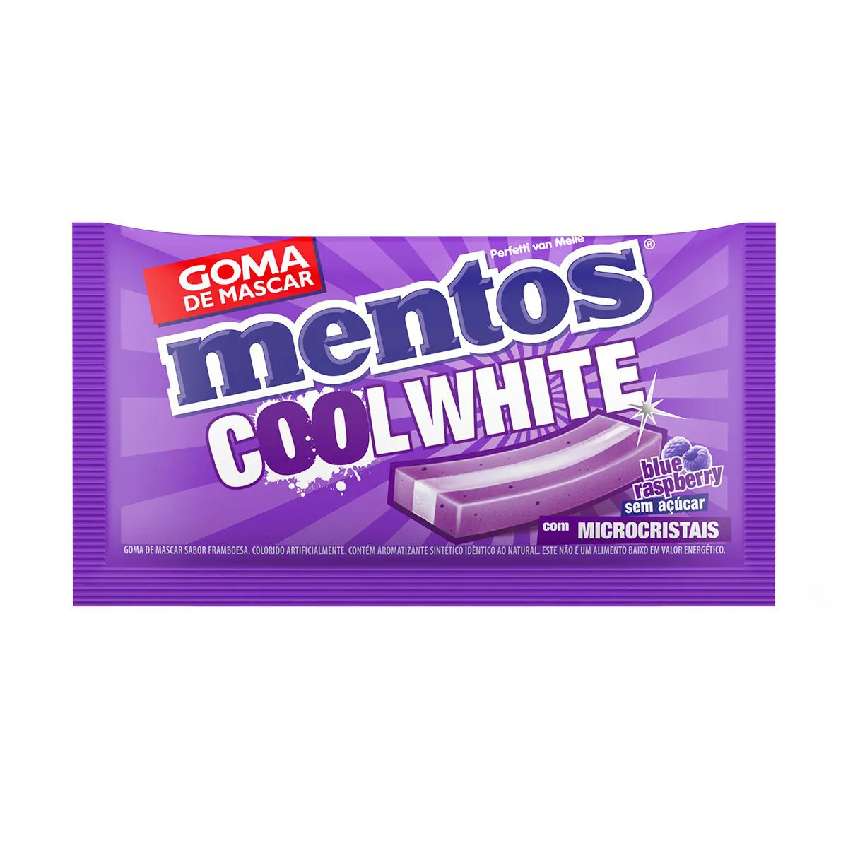 Goma de Mascar Mentos Cool White Blue Raspberry Sem Açúcar 5 unidades
