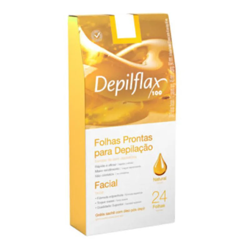 Folhas Prontas Depilatórias Buço e Face Naturais de Mel Depilflax 24 Folhas Duplas Depilação Profissional Pronta para Uso
