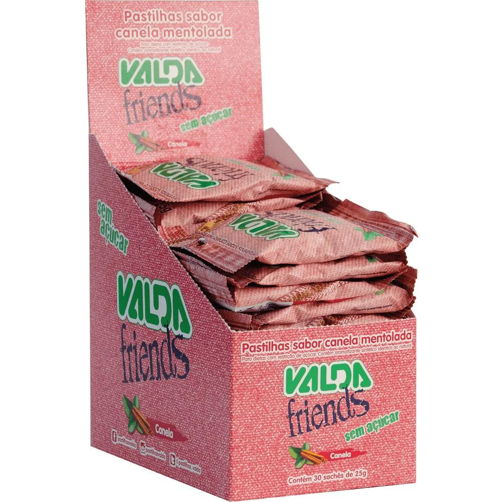 Valda Friends Pastilha Sabor Canela Mentolado Contém 10 Sachês de 25g Cada