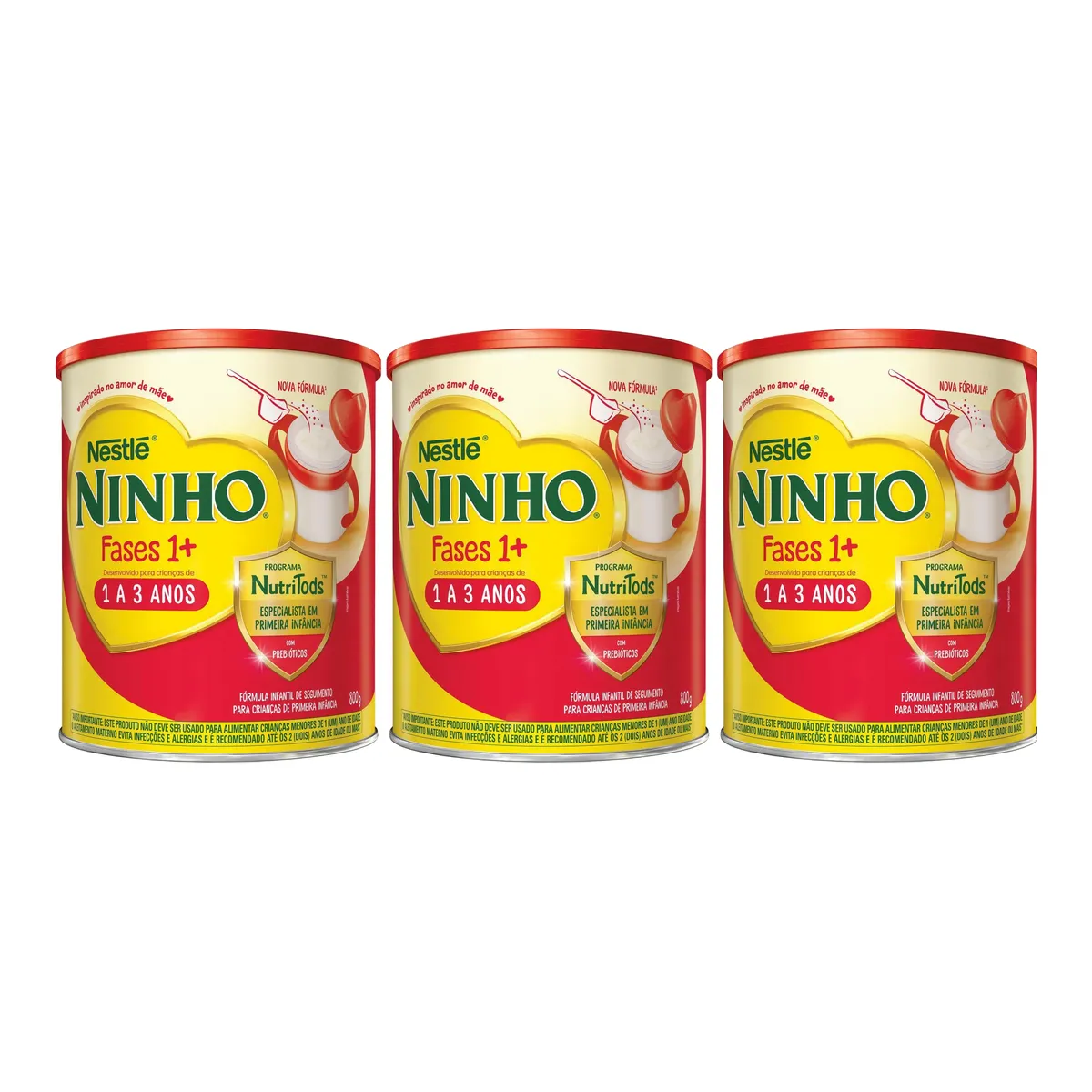 Kit Fórmula Infantil Ninho Fases 1+ Nestlé 1 a 3 anos 800g 3 unidades