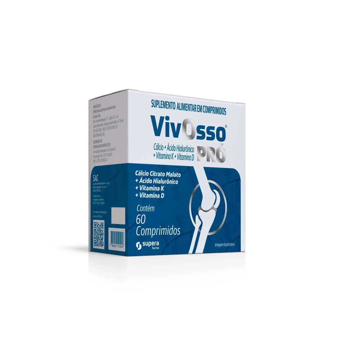 Suplemento Alimentar Vivosso Pró Cálcio + Ácido Hialurônico + Vitaminas D + K 60 Comprimidos